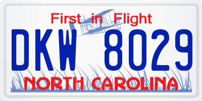 NC license plate DKW8029