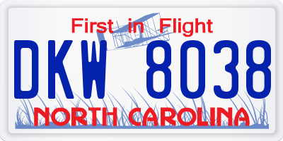 NC license plate DKW8038