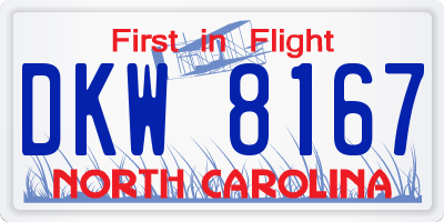 NC license plate DKW8167
