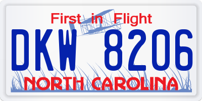NC license plate DKW8206