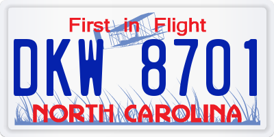 NC license plate DKW8701