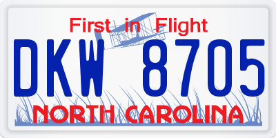 NC license plate DKW8705