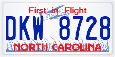 NC license plate DKW8728