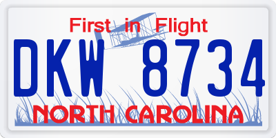 NC license plate DKW8734