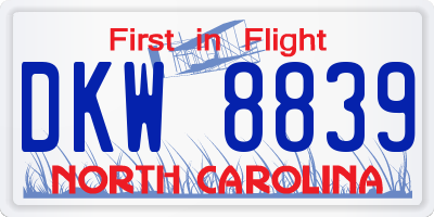NC license plate DKW8839