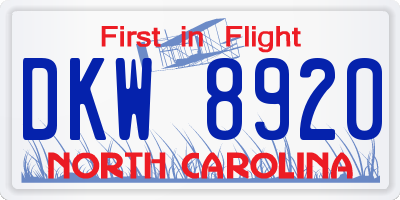 NC license plate DKW8920
