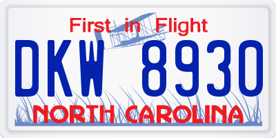 NC license plate DKW8930