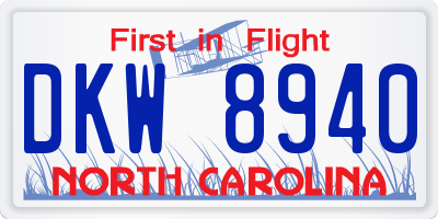 NC license plate DKW8940