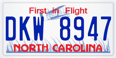 NC license plate DKW8947