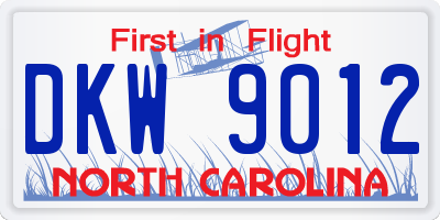 NC license plate DKW9012