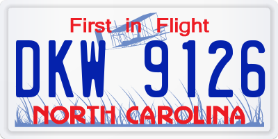 NC license plate DKW9126