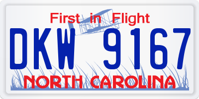 NC license plate DKW9167