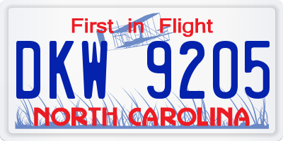 NC license plate DKW9205