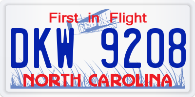 NC license plate DKW9208