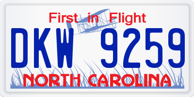 NC license plate DKW9259
