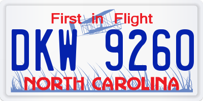 NC license plate DKW9260