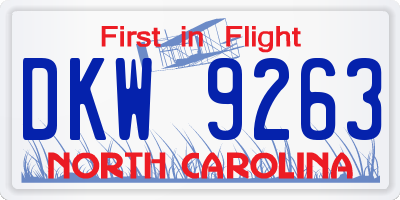 NC license plate DKW9263