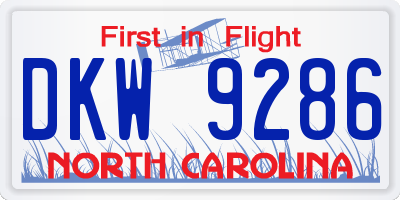 NC license plate DKW9286