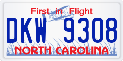 NC license plate DKW9308