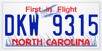 NC license plate DKW9315