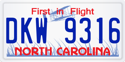 NC license plate DKW9316
