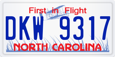 NC license plate DKW9317