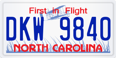 NC license plate DKW9840