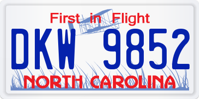 NC license plate DKW9852
