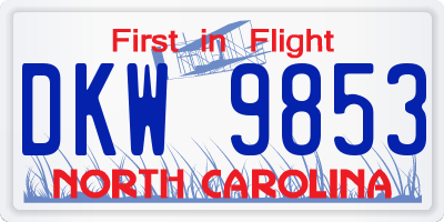 NC license plate DKW9853