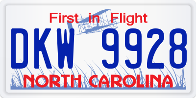 NC license plate DKW9928