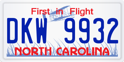 NC license plate DKW9932