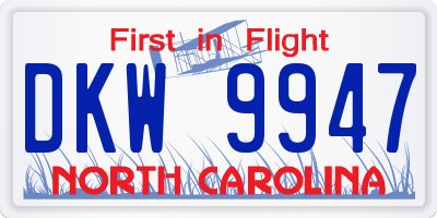 NC license plate DKW9947