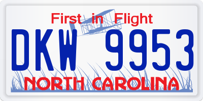 NC license plate DKW9953