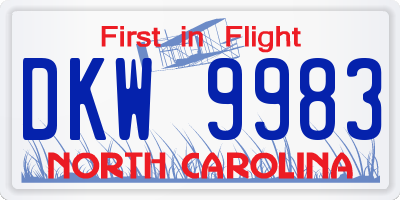 NC license plate DKW9983