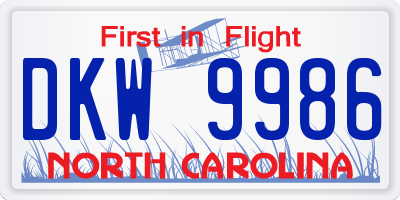 NC license plate DKW9986