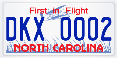 NC license plate DKX0002