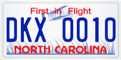 NC license plate DKX0010