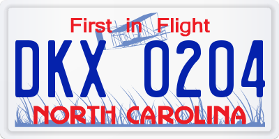 NC license plate DKX0204