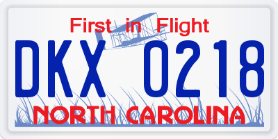 NC license plate DKX0218