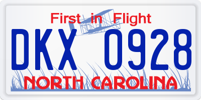 NC license plate DKX0928