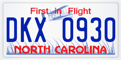 NC license plate DKX0930