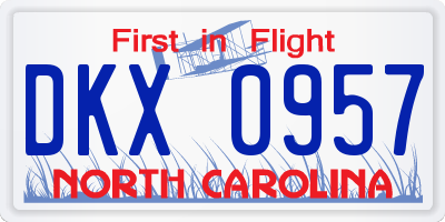 NC license plate DKX0957