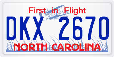 NC license plate DKX2670