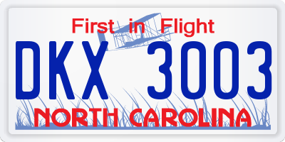 NC license plate DKX3003
