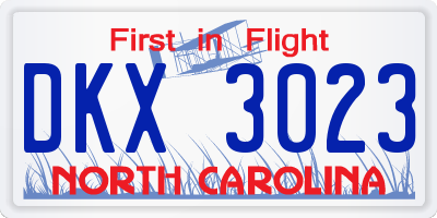 NC license plate DKX3023