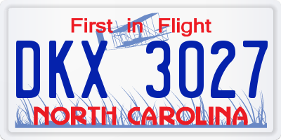 NC license plate DKX3027