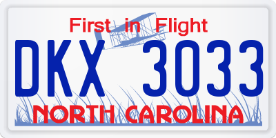 NC license plate DKX3033