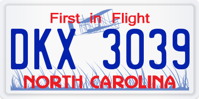NC license plate DKX3039