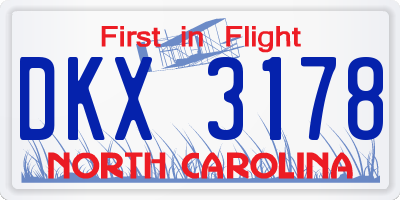 NC license plate DKX3178