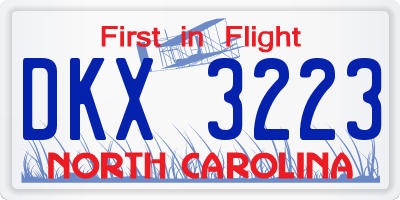 NC license plate DKX3223
